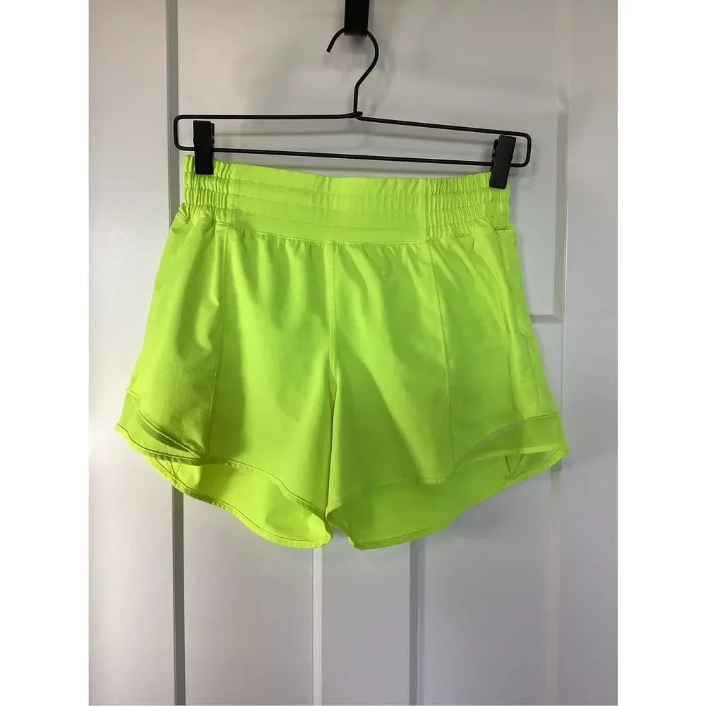 Lululemon Fluorescent Yellow Hotty Hot High Rise Shorts Size 6
